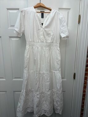 Chelsea & Theodore 100% Cotton White Eyelet Maxi Dress lace with pockets